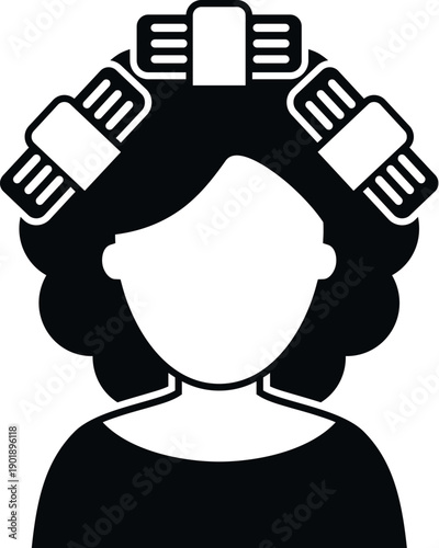 Woman getting her hair done with curlers, a beauty and fashion concept icon