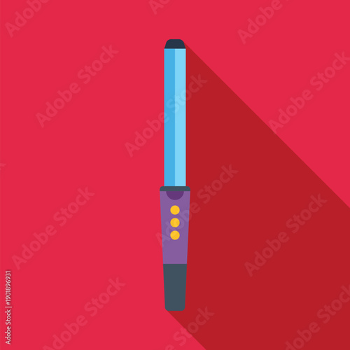 Hair curler tool with long shadow on a red background