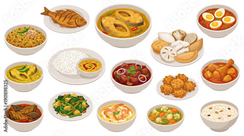 Authentic Bangladeshi Traditional Food Vector Collection on Transparant Background
