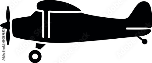 Vintage propeller plane silhouette icon for aviation and flight concept