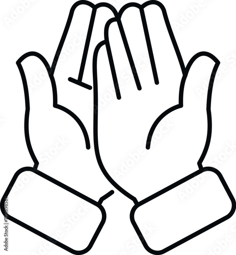 Cupped hands praying or asking for assistance in line art style