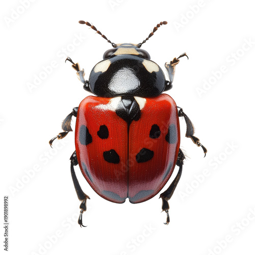 Detailed View of a Ladybird Beetle Isolated Against a Transparent Background Showing Red Wing Coverings and Black Spots