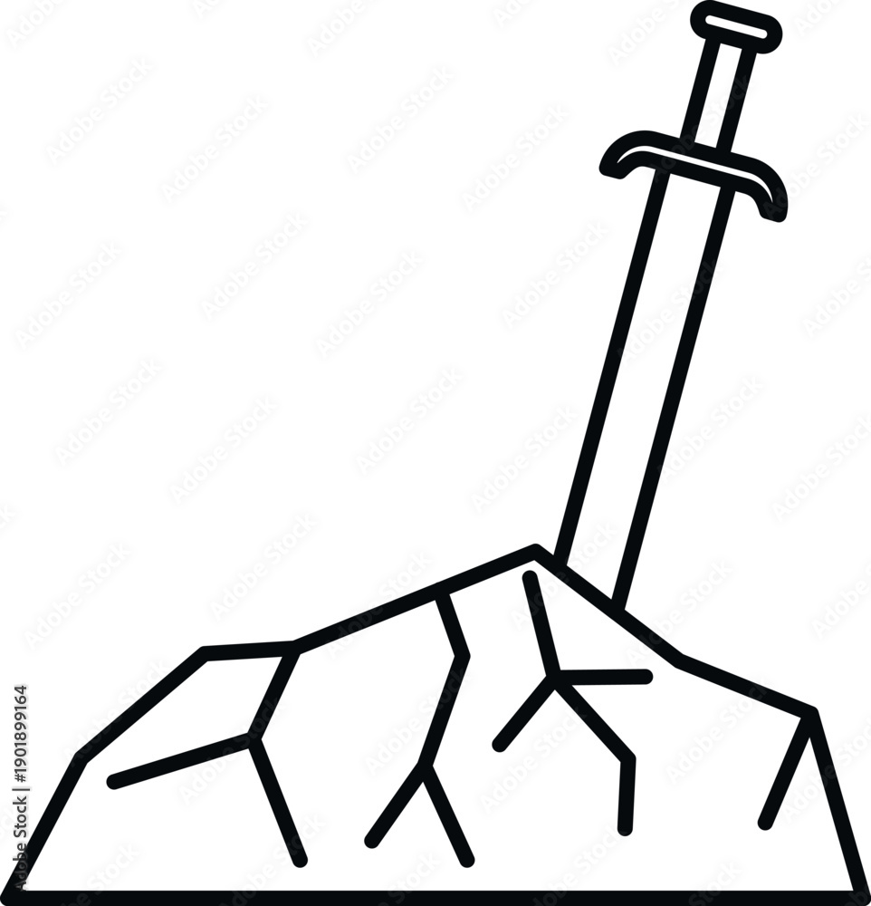 Obraz premium Iconic sword emerging from a cracked stone, representing legend and power