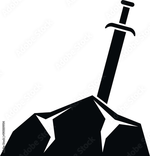 Sword piercing rock, a symbol of power and ancient mythology