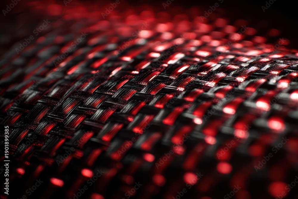 Fototapeta premium Abstract carbon fiber surface in red and black tones with glossy, high-contrast pattern
