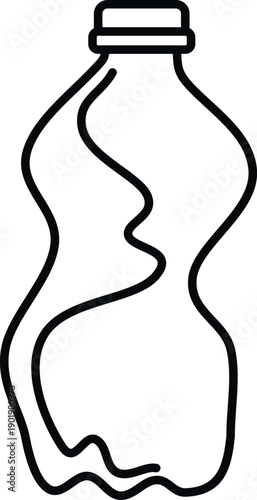 Crumpled plastic bottle outline icon symbolizing waste, pollution, and recycling concepts