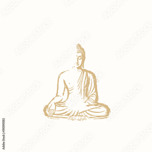 Serene Buddha meditation illustration with golden light