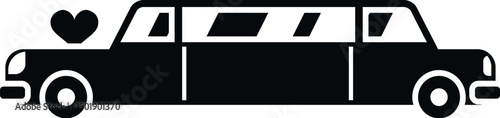 Limousine car icon with a heart symbol, representing wedding, love, and luxury transport