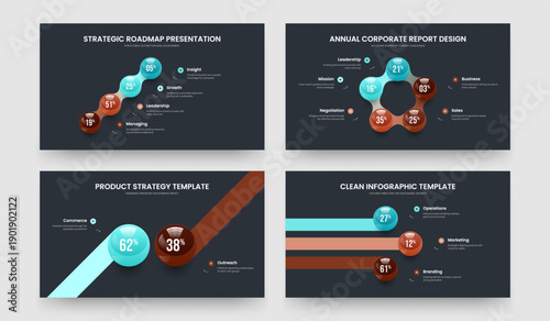 Creative Briefing 4 5 2 3 Option Graph Presentation Template Set. Investor Review Four Five Two Three Element Diagram Slideshow Layout Vector Illustration Bundle.