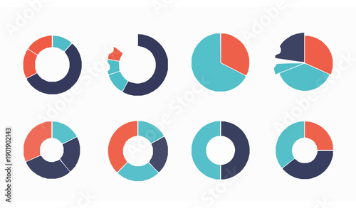Circular pie chart process diagrams colorful infographic vector set for business and web interfaces