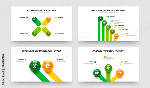 Medical Performance Four Five Two Three Element Infographic Slide Design Vector Illustration Collection. Service Campaign 4 5 2 3 Option Graph Presentation Layout Bundle.