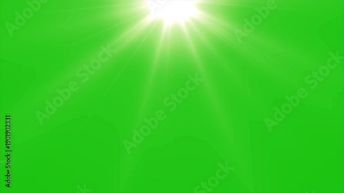 Bright Green Screen Background with Sun Light Rays and Soft Glow Effect for Chroma Key, Visual Effects, Motion Graphics and Video Editing