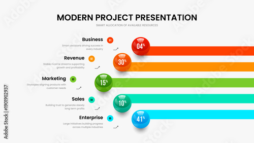 Elegant Proposal Slide Design Vector Illustration. Minimalist Visualization Five Option Infographic Presentation Layout. Professional Solution 5 Step Graph Frame Template.