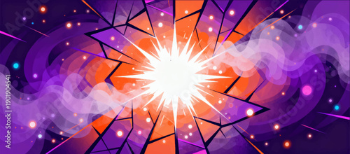Illustration of vector VFX effects of a neutron explosion with radiant radiation and plasma haze.