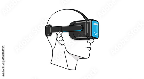 Minimalist outline illustration of a human head in profile wearing an advanced virtual reality headset, symbolizing