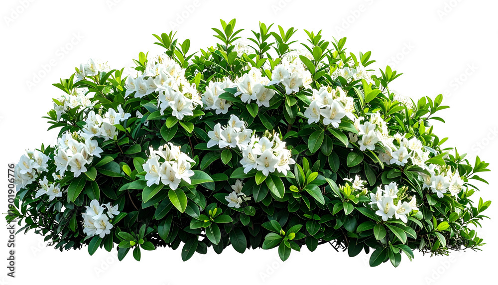 Obraz premium A vibrant, lush bush bursting with white blooms and verdant leaves