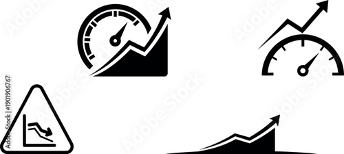 Growth icons set for business performance metrics and data charts vector on transparent background