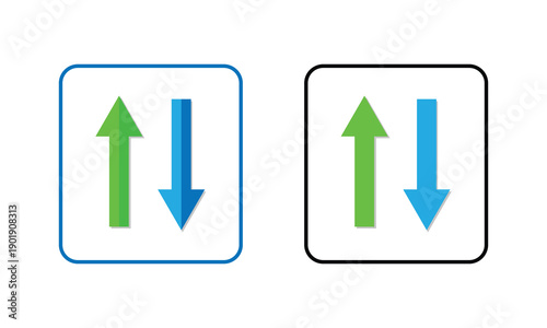 Web blue arrow up and green down arrow sign. flat style design. up and down arrows icon vector, filled flat sign, solid pictogram isolated on white. exchange symbol. vector illustration. EPS 10 .