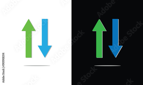 Web blue arrow up and green down arrow sign. flat style design. up and down arrows icon vector, filled flat sign, solid pictogram isolated on white. exchange symbol. vector illustration. EPS 10 .