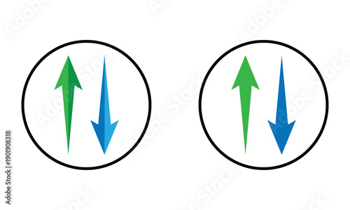Web blue arrow up and green down arrow sign. flat style design. up and down arrows icon vector, filled flat sign, solid pictogram isolated on white. exchange symbol. vector illustration. EPS 10 .