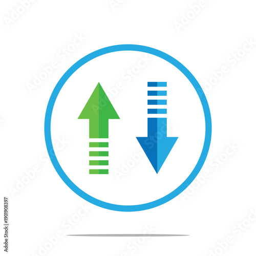 Web blue arrow up and green down arrow sign. flat style design. up and down arrows icon vector, filled flat sign, solid pictogram isolated on white. exchange symbol. vector illustration. EPS 10 .