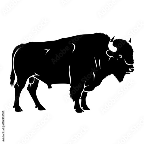 Black Silhouette Vector of a Majestic Beefalo Bull Standing Profile