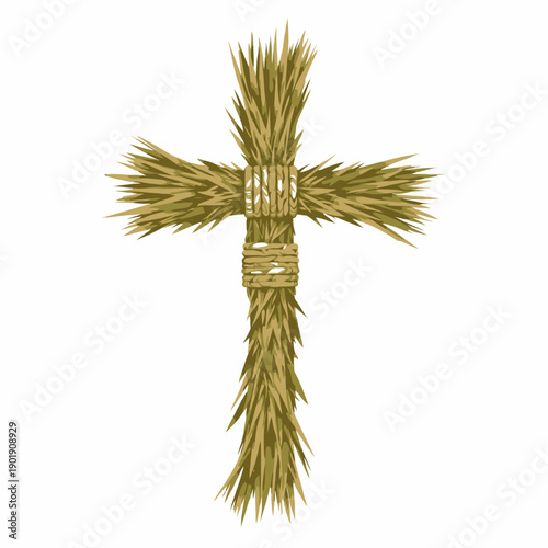 Intricately Crafted Cross Made of Straw and Twine Symbolizing Heritage and Spirituality with Rustic, Natural Elements