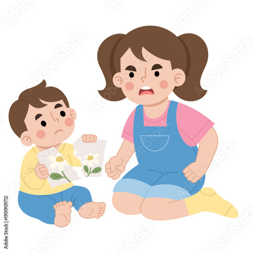 Illustration of Children Arguing Over Torn Drawing