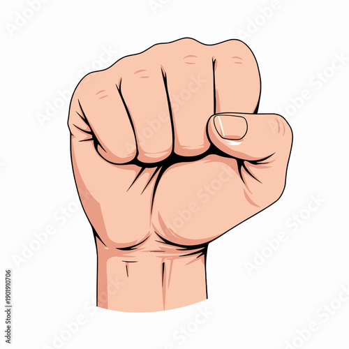 Illustration of a powerful clenched fist symbolizing strength, unity, and resilience in a simple, bold design on a plain white background