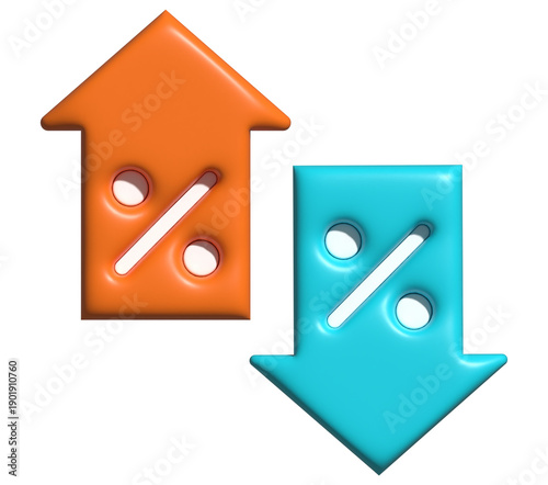 3D Percentage Change Indicators Up and Down Arrows