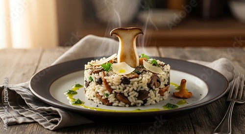 Wallpaper Mural Exquisite Mushroom Risotto - A Culinary Masterpiece on Rustic Wood. Torontodigital.ca