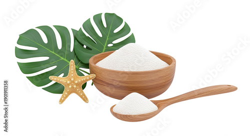 Marine Collagen Powder with Starfish and Monstera Leaves