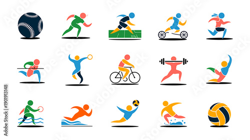 Diverse Sports Icons: A vibrant collection of sports icons in action, showcasing the dynamic movements and energy of various athletic pursuits. Capturing the essence of sportsmanship and competition