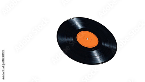 Vinyl Record with Orange Label Closeup.