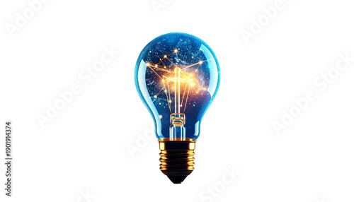 Glowing Light Bulb with Sparkles Inside.