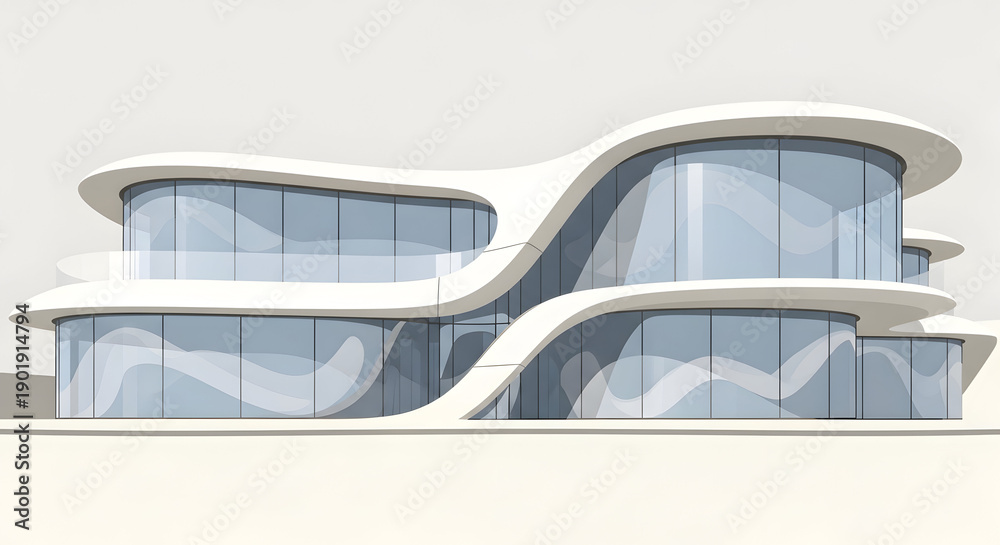 Fototapeta premium Futuristic curved white building architecture