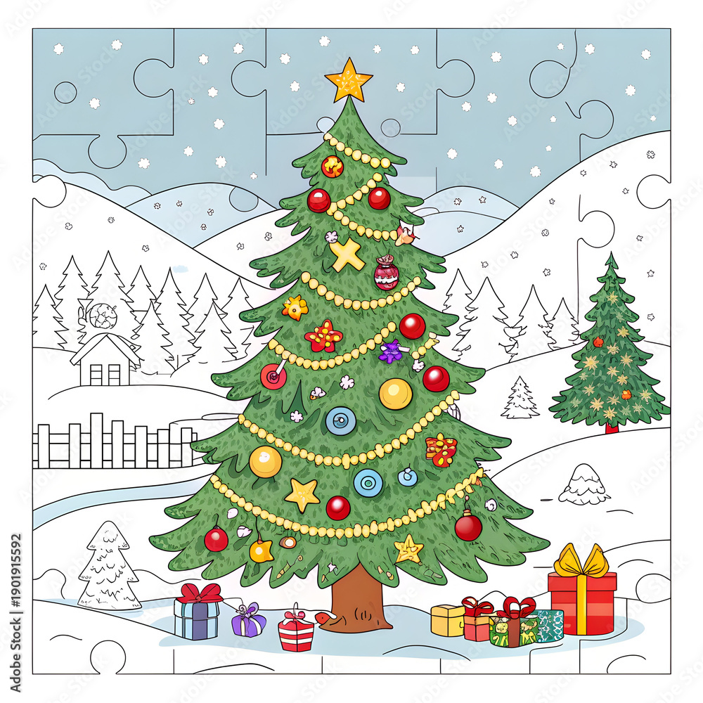 Obraz premium winter-holiday-puzzle-and-coloring-page-with-chris (2)
