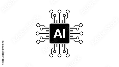AI Chip: Conceptual illustration of an AI chip, with the letters AI prominently displayed at its core, highlighting the concept of artificial intelligence. 