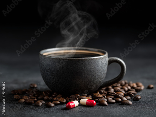Coffee and Prescription Medication Interaction Concept Showing Health and Drug Safety Risk
