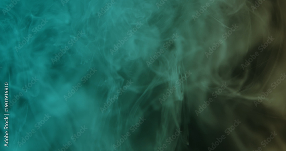 Obraz premium Soft teal smoke gently swirling on a dark backdrop, creating a dreamy atmospheric texture perfect for modern designs, posters, headers, and presentations.
