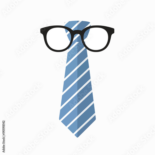 A blue striped tie with black glasses on a white background (2)