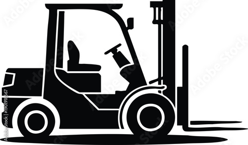 Silhouette of an Industrial Forklift, Monochrome Forklift Truck Graphic for Warehouse Logistics, vector, illustration, silhouette.