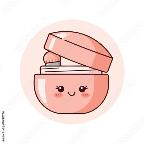 Cute Kawaii Face Powder Container with Puff, Adorable Makeup Accessory Illustration