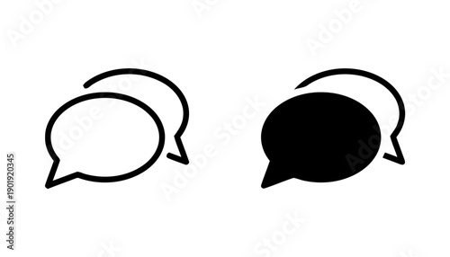 Two overlapping speech bubbles icon representing conversation dialog chat message exchange and communication modern minimalist vector art