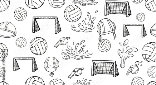 Soccer, Volleyball, and Water Polo Illustrated on White Background