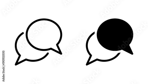 Two speech bubbles overlapping symbolizing communication conversation dialog chat message exchange sharing ideas discussion and interaction vector icon