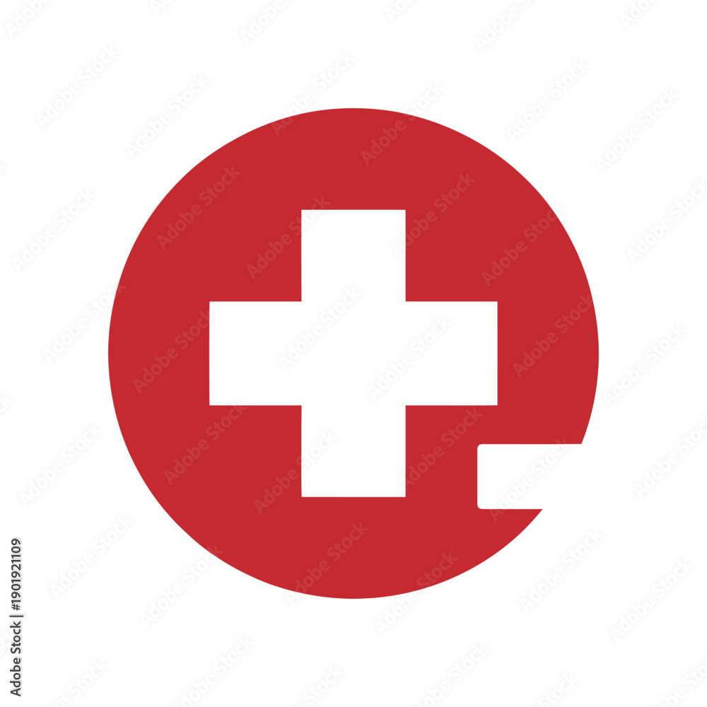 Fototapeta premium Medical cross plus sign icon in red circle for healthcare emergency first aid or pharmacy hospital symbol on transparent background