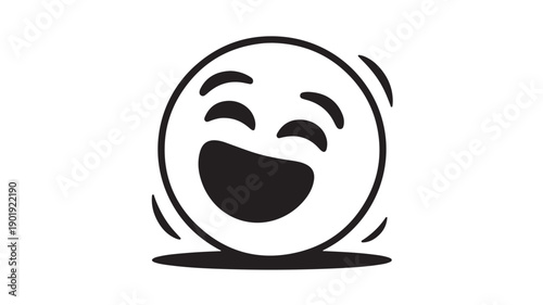 Laughing Emoji Face in Simple Black Design with Bold Lines and White Background for Digital Communication