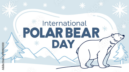 International Polar Bear Day illustration with polar bear and snow flakes