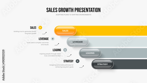 Project Showcase 4 Option Diagram Slide Template. Financial Overview Presentation Design Vector Illustration. Creative Analysis Four Element Infographic Frame Layout.